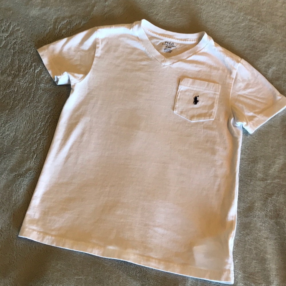 NWOT White V-neck polo T-shirt, size 7
